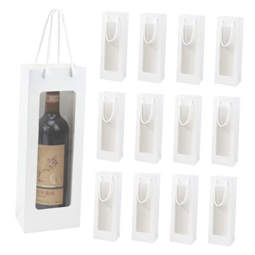 12Pcs Wine Gift Bag with Clear Window Large 14.1″ 1 Count (Pack of 12) White