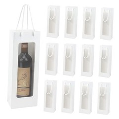 12Pcs Wine Gift Bag with Clear Window Large 14.1″ 1 Count (Pack of 12) White