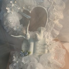 Wilton Wedding Cake Topper Love Birds Heart bell lace pearls Doves white plastic