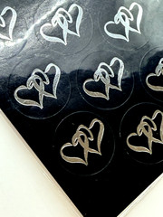 Foil Double Heart Self-Adhesive Envelope Seals/Stickers Wedding Engagement Black