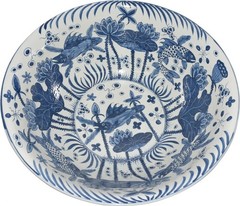 Handmade Blue and White Fish Bowl-Large Traditional Piece