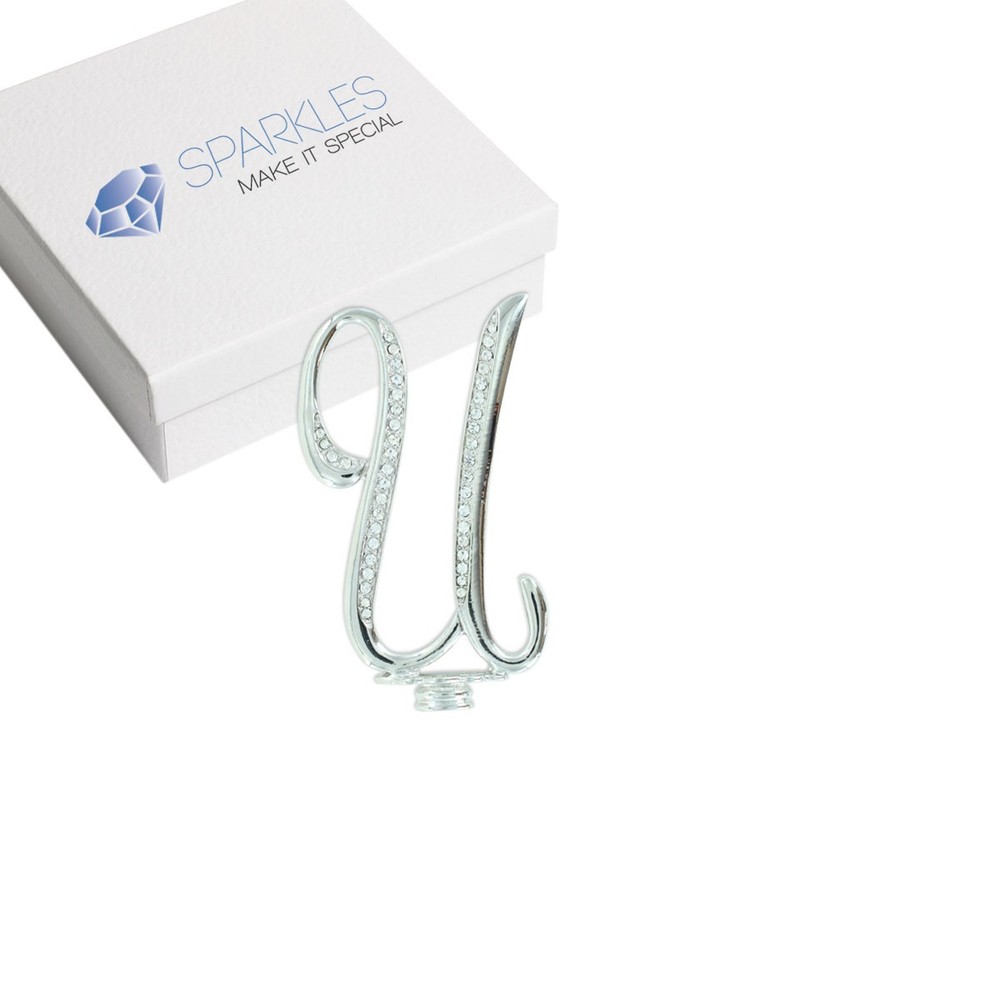Rhinestone U Cake Topper Monogram Birthday Wedding Diamond Silver Crystal 4″