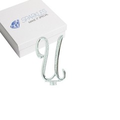 Rhinestone U Cake Topper Monogram Birthday Wedding Diamond Silver Crystal 4″