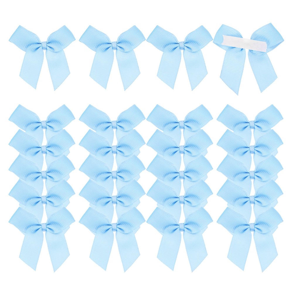 24Pcs Mini Grosgrain Ribbon Bow 2″ Self Adhesive Flower Bows Light Blue