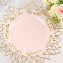 10 Blush Round 10″ Salad Plates Gold Trim Party Wedding Catering Disposable Home