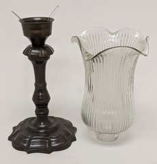 Candle Holder 5.5″D 16″Hi Set/2 Bronze Finish on Brass+Glass Shade FREE SHIPPING