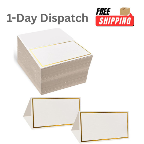100 Pack Premium Place Cards with Gold Foil Border for Wedding Table Setting