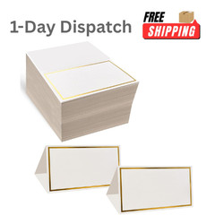 100 Pack Premium Place Cards with Gold Foil Border for Wedding Table Setting