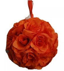 Lot of 6 6″ Orange Flower Kissing Ball Wedding Silk Rose Party Pomander