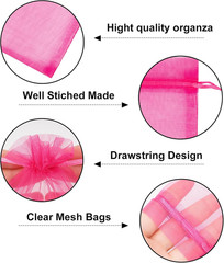 25PCS Rose Red Organza Bags 5×7 inches – Sheer Mesh Jewelry Pouches, Organza Gif