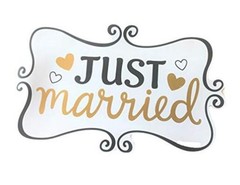 Elegant Blooms & Things Just Married Car Magnet 12 x 7.5, White, Black &