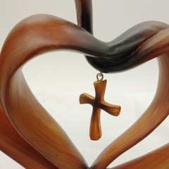 Heart and Cross Brown It Takes Three Resin Religious Home Decor 9.5 inch