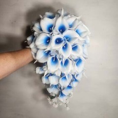 Royal Blue White Calla Lily Bridal Wedding Bouquet Accessories