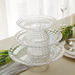 Clear 3 Plastic Stackable Pedestals Pressed Design Cupcake Stands Set Party Home