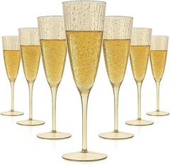Oojami 6 Oz Gold Glitter Plastic Champagne Glasses 24 Pack 6 oz,