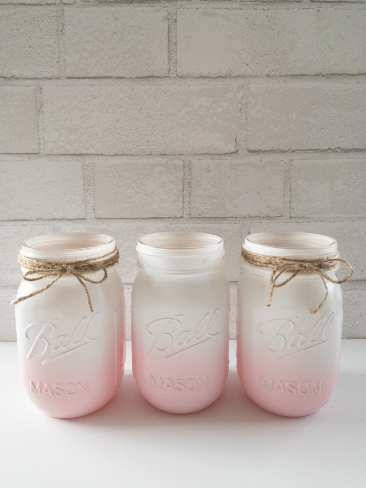 Ombre Pink and White Mason Painted Jar Centerpiece