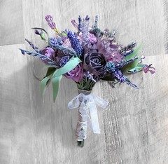 4PC Purple Lavender 1 Bridal Bouquet & 1 Bridesmaid Sola Wood Wildflower Wedding