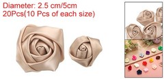 20pcs 2Size Satin Ribbon Roses 2.5cm/5cm Ribbon Rose Artificial Fabrics(Khaki)