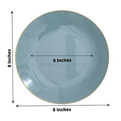 DUSTY BLUE 10 Glossy 8″ Round Plastic Salad PLATES Gold Rim Party Events