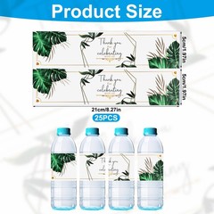50pcs Wedding Water Bottle Labels, Leaves Waterproof M, Black, White, Green