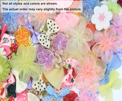 100 Pcs Satin & Organza Ribbon Bows Flower, Lace Patches Bead Appliques for Craf