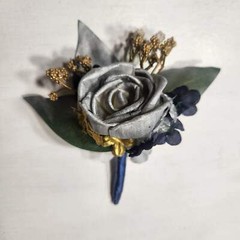 Navy Blue Silver Gold Rose Calla Lily Sola Wood Bridal Wedding Bouquet Accessori