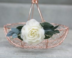 Ragga Wedding Rose Gold Flower Girl Basket Copper Colored Wire And Eucalyptus