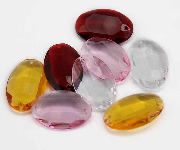 25x18mm Amber Point Back Oval Gems 2 Holes No Foil 20 PCS