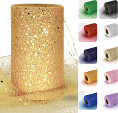Glitter Tulle Fabric, 6 Inch by 50 Yards (150Ft) Sequin Christmas Tulle Roll for