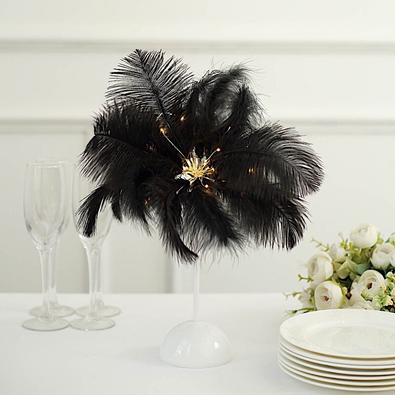15″ Ostrich Feather LED TABLE LAMP Centerpiece Battery Operated Desk Light Party
