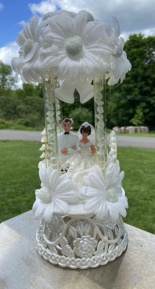 Vintage Wedding Cake Topper Daisies Lily Of The Valley White Pale Blue MCM 11″