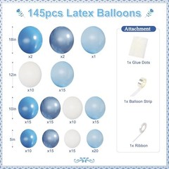Dusty Balloon Arch Kit,145pcs Denim Light and White Balloons Garland Kits Blue