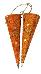 Indian Wedding Favor Mukhwas Saunf Cones Orange Beaded Sequin Decor | Set of 2