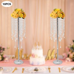10pcs Crystal Flower Stands 75cm Flower Holder Wedding Table Decor Silver