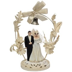 Vintage Wedding Cake Topper Bride and Groom Brown Hair Brunette 1950s