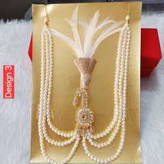 Kalgi, Indian Wedding Handmade Gold plated kundan safa kalangi with pearl string