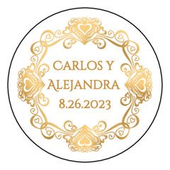 12 Favor Labels Wedding Anniversary Birthday 2.5″ Gold Choice Design Personalize