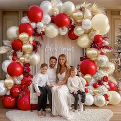 Red White Gold Balloon Garland Double Stuffed Burgundy Red Red Pearl White Gold
