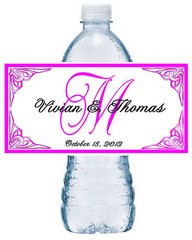 50 HOT PINK MONOGRAM WEDDING FAVORS WATER BOTTLE LABELS Waterproof Ink