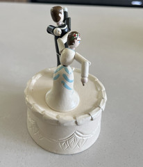 Wood Push Puppet Toy Dancing Bride Groom On Wedding Cake Topper,