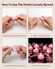 2000 Pieces Pink Artificial Rose Petals with 24 Pink Heart LED Tea Lights, Ro…