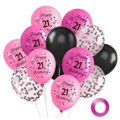 Birthday Pink and Black Balloons,12 Inch Hot Pink, Light Pink, 21st Rose Black