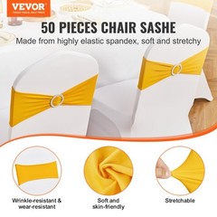 VEVOR 50PCS Gold Stretch Spandex Chair Sashes Elastic Band Wedding Party Dining