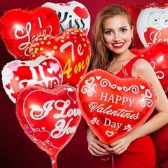 36 Pieces Red Heart Balloons, Happy Valentines Day I Love You Foil Mylar 36 Red