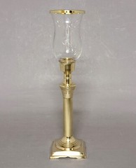 Candle Holder Brass Star Cut Glass Shade and Brass Ring 4.5″Sq 17.5″High Set/2