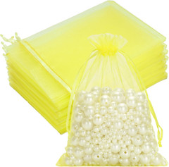 25PCS Yellow Organza Bags 5×7 inches – Sheer Mesh Jewelry Pouches, Organza Gift