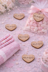 100 Pcs 1″ It’S a Girl Wooden Heart Confetti Engraved Rustic Baby Shower Wood He