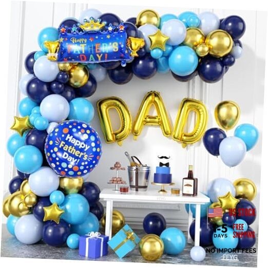 Father’s Day Balloon Arch, Navy Blue Metallic Gold Light Blue Balloon Garland