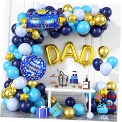 Father’s Day Balloon Arch, Navy Blue Metallic Gold Light Blue Balloon Garland