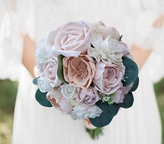 Blush Peach Pink Bridal Bouquet Sola Wood Flower Artificial Bridesmaid Wedding